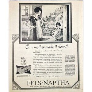 Fels-Naptha Golden Soap Bar "Can mother make it clean? Vintage Print Ad 1925